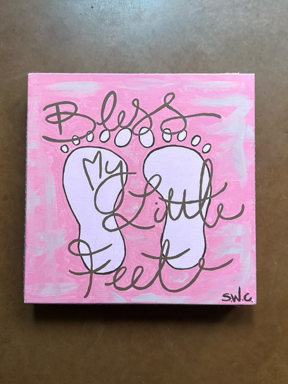Pink "Bless My Little Feet" Nursery Wall Art